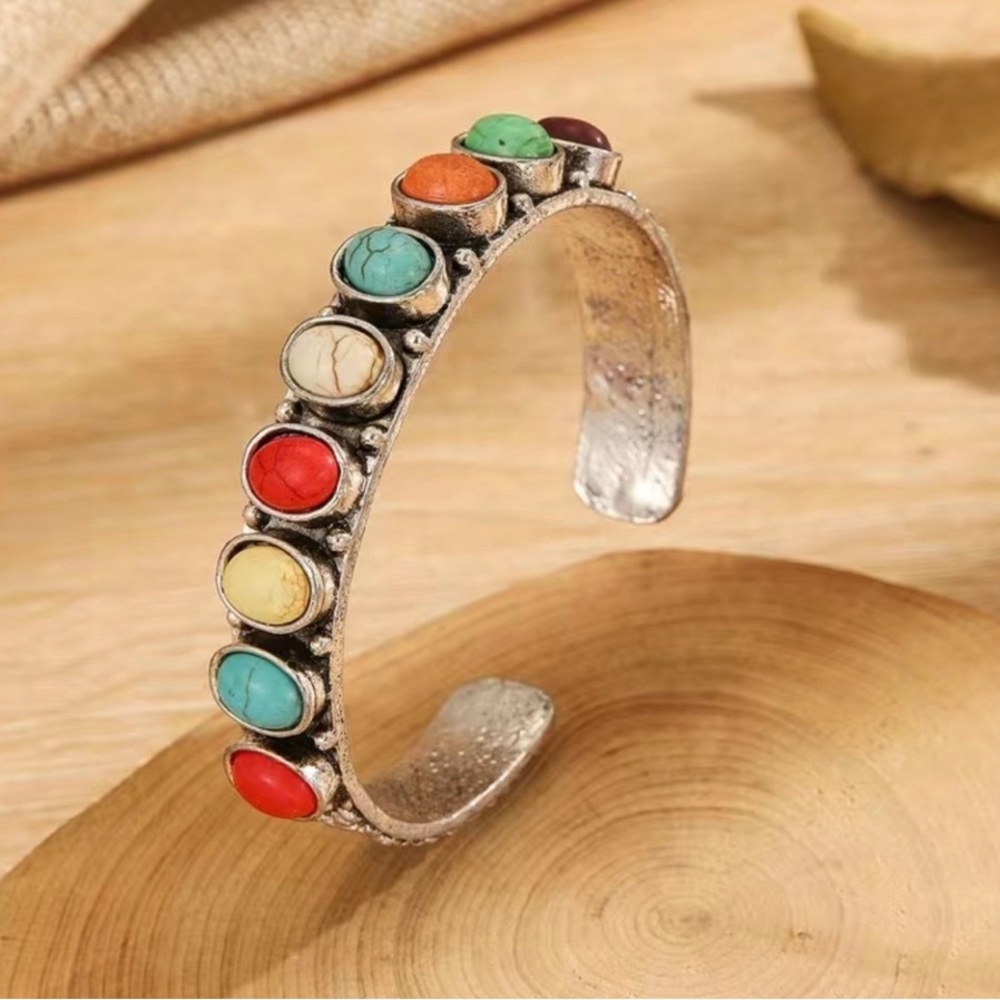 Bohemian Mutli Colored Turquoise Bangle Cuff Bracelet
